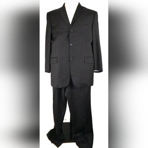 BURBERRY LONDON Black Pen Stripped 2Pc Suit Jacket 40 R Pants 31W Union Made USA